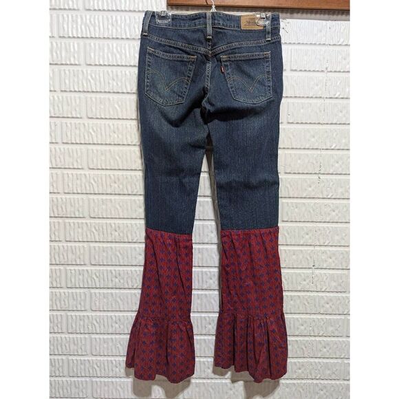Levi's Junior Blue Medium-Wash & Red Ruffle Legs Skinny 503 Denim Jeans Size 5 - Picture 3 of 9